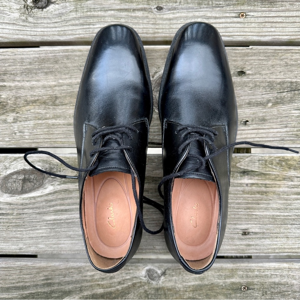 Clarks Men Gilman Walk Black Leather Dress Shoes Medium 8.5 NWT